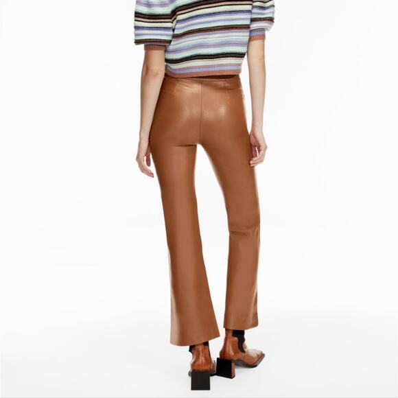 Aritzia Wilfred Adele Vegan Leather Pants in Cognac Brown Size 8 NWOT Kick Flare - Picture 3 of 10